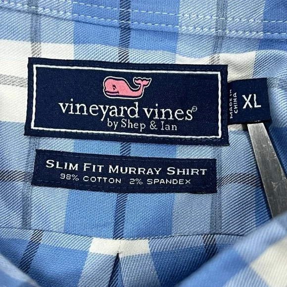 Vineyard Vines Mens Blue White Slim Fit Murray Button Down Long Sleeve Shirt XL - Picture 5 of 9